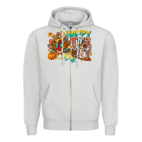 Dove Grey Happy Turkey Day Zipper Hoodie - CowhideDigitalArt