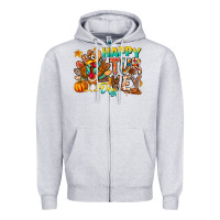 Heather Grey Happy Turkey Day Zipper Hoodie - CowhideDigitalArt