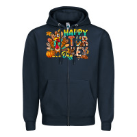Navy Happy Turkey Day Zipper Hoodie - CowhideDigitalArt