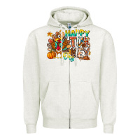 Oatmeal Heather Happy Turkey Day Zipper Hoodie - CowhideDigitalArt