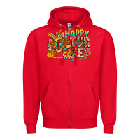 Red Happy Turkey Day Zipper Hoodie - CowhideDigitalArt