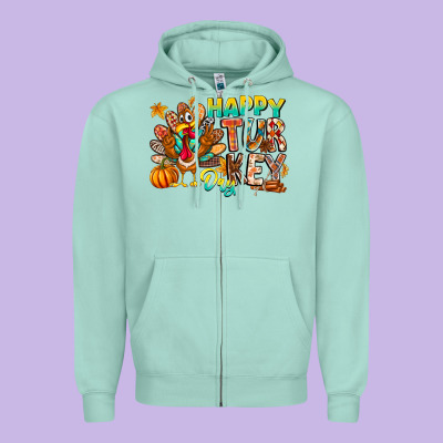 Happy Turkey Day Zipper Hoodie Designed By Cowhidedigitalart
