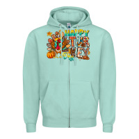 Seafoam Happy Turkey Day Zipper Hoodie - CowhideDigitalArt