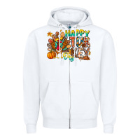 White Happy Turkey Day Zipper Hoodie - CowhideDigitalArt