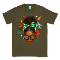 Army Green Afro Messy Bun Basketball Green Bow Classic Tee - texasbilliewilder