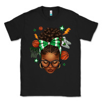 Black Afro Messy Bun Basketball Green Bow Classic Tee - texasbilliewilder