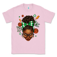Bubblegum Pink Afro Messy Bun Basketball Green Bow Classic Tee - texasbilliewilder