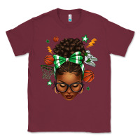 Burgundy Afro Messy Bun Basketball Green Bow Classic Tee - texasbilliewilder