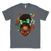 Charcoal Heather Afro Messy Bun Basketball Green Bow Classic Tee - texasbilliewilder
