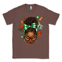 Chestnut Afro Messy Bun Basketball Green Bow Classic Tee - texasbilliewilder