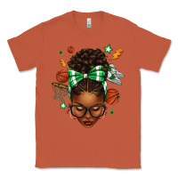Copper Afro Messy Bun Basketball Green Bow Classic Tee - texasbilliewilder