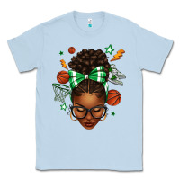 Dusty Blue Afro Messy Bun Basketball Green Bow Classic Tee - texasbilliewilder