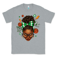 Heather Grey Afro Messy Bun Basketball Green Bow Classic Tee - texasbilliewilder