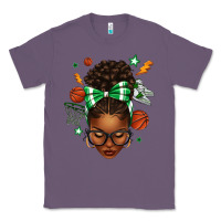 Lavender Afro Messy Bun Basketball Green Bow Classic Tee - texasbilliewilder