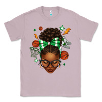 Lilac Afro Messy Bun Basketball Green Bow Classic Tee - texasbilliewilder