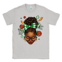 Moon Dust Afro Messy Bun Basketball Green Bow Classic Tee - texasbilliewilder
