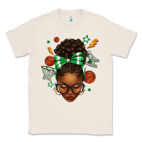 Natural Afro Messy Bun Basketball Green Bow Classic Tee - texasbilliewilder