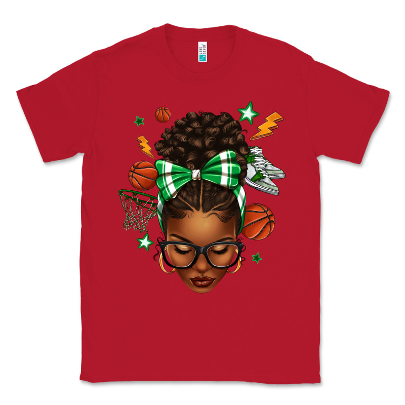 Afro Messy Bun Basketball Green Bow Classic Tee by texasbilliewilder | Teevron