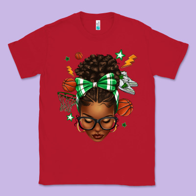 Afro Messy Bun Basketball Green Bow Classic Tee Designed By Texasbilliewilder