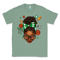 Sage Afro Messy Bun Basketball Green Bow Classic Tee - texasbilliewilder