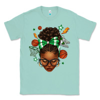 Seafoam Afro Messy Bun Basketball Green Bow Classic Tee - texasbilliewilder