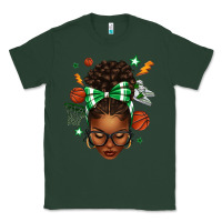 Sports Green Afro Messy Bun Basketball Green Bow Classic Tee - texasbilliewilder