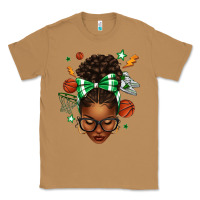 Toasted Coconut Afro Messy Bun Basketball Green Bow Classic Tee - texasbilliewilder