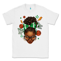 White Afro Messy Bun Basketball Green Bow Classic Tee - texasbilliewilder