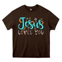 Chocolate Brown jesus loves you Heavy Core Tee - JahusDesignShop