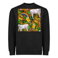 Black St. Patricks Cow With Rainbow And Beer Seamless Heavyweight Sweatshirt - FaDigitalArtStudio