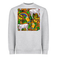 Heather Grey St. Patricks Cow With Rainbow And Beer Seamless Heavyweight Sweatshirt - FaDigitalArtStudio
