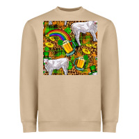 Mushroom St. Patricks Cow With Rainbow And Beer Seamless Heavyweight Sweatshirt - FaDigitalArtStudio