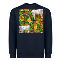 Navy St. Patricks Cow With Rainbow And Beer Seamless Heavyweight Sweatshirt - FaDigitalArtStudio