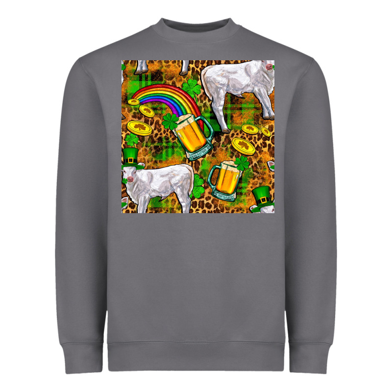 St. Patricks Cow With Rainbow And Beer Seamless Heavyweight Sweatshirt by FaDigitalArtStudio | Teevron
