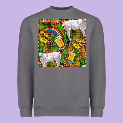 St. Patricks Cow With Rainbow And Beer Seamless Heavyweight Sweatshirt Designed By Fadigitalartstudio