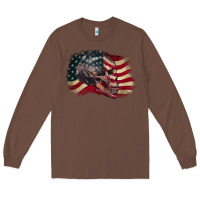 Chestnut skull with american flag 4th of july Long Sleeve Tee - CowGirlArtShop