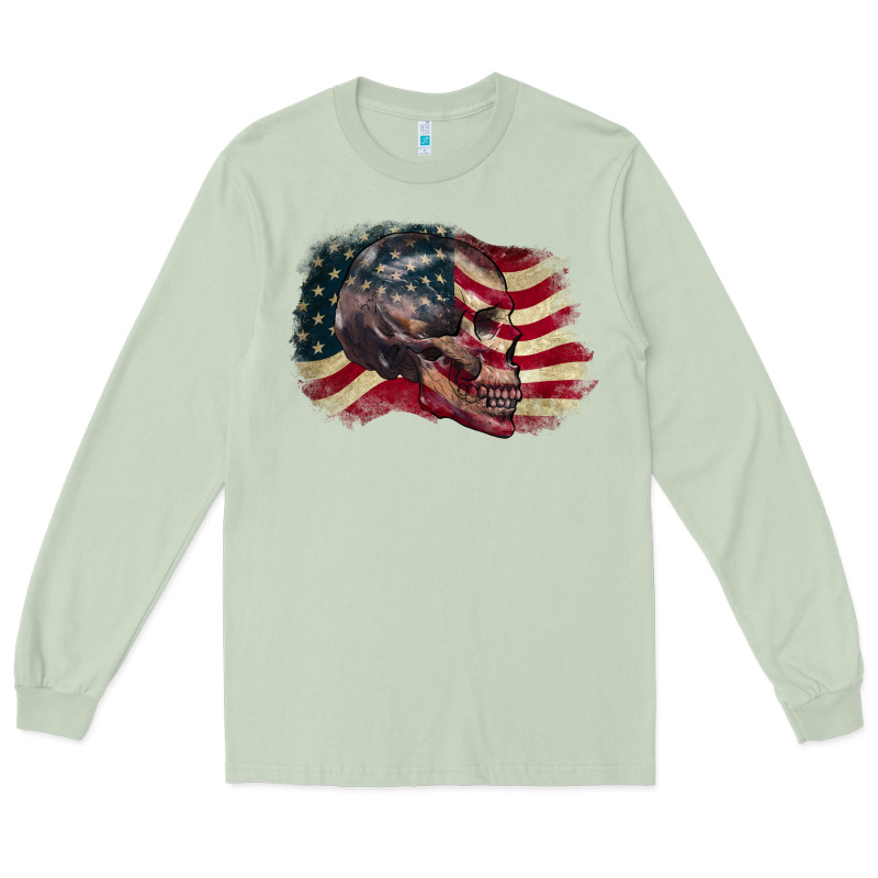 Skull With American Flag 4th Of July Long Sleeve Tee by CowGirlArtShop | Teevron