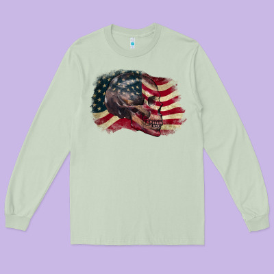 Skull With American Flag 4th Of July Long Sleeve Tee Designed By Cowgirlartshop