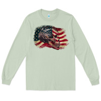 Matcha skull with american flag 4th of july Long Sleeve Tee - CowGirlArtShop