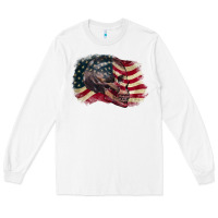 White skull with american flag 4th of july Long Sleeve Tee - CowGirlArtShop