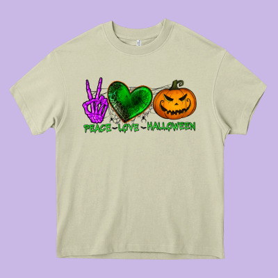 Peace Love Halloween Heavy Core Tee Designed By Bundleandbundleshop