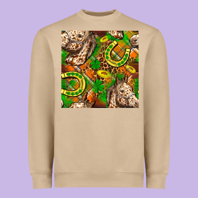 St. Patrick's Day Horse With Horseshoes Seamless Heavyweight Sweatshirt Designed By Fadigitalartstudio