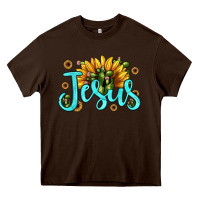 Chocolate Brown jesus sunflower Heavy Core Tee - JahusDesignShop