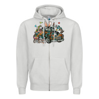 Dove Grey Happy Easter Zipper Hoodie - CowhideDigitalArt