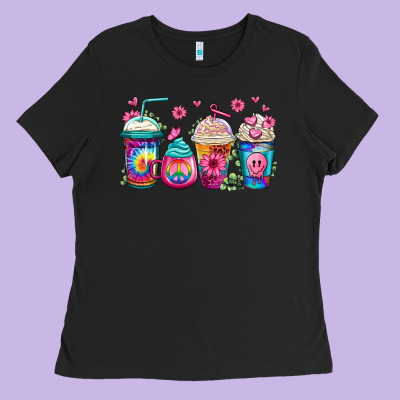 Tie Dye Hippie Coffee Cups Ladies Tee Designed By Jasminsmagicworld