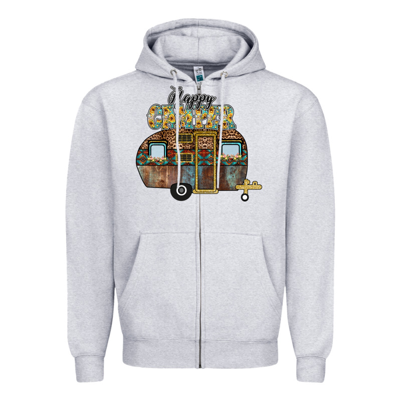 Happy Camper Zipper Hoodie by CowhideDigitalArt | Teevron