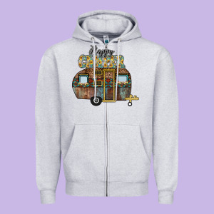 Happy Camper Zipper Hoodie Designed By Cowhidedigitalart