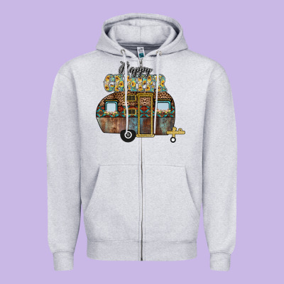 Happy Camper Zipper Hoodie Designed By Cowhidedigitalart