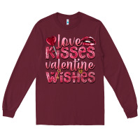 Burgundy Love kisses Valentine wishes Valentine's Day Long Sleeve Tee - HowdyJamesFarm
