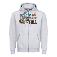 Heather Grey Happy Easter Y'all Zipper Hoodie - CowhideDigitalArt